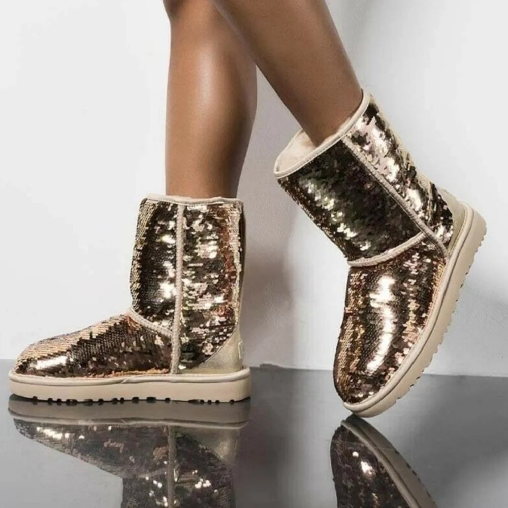 UGG Sequin Rose Gold Classic Short Boots Women's 7.5 F19012G
